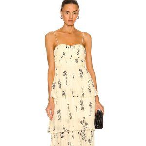 Yellow Floral Silhouette Tiered Midi Dress